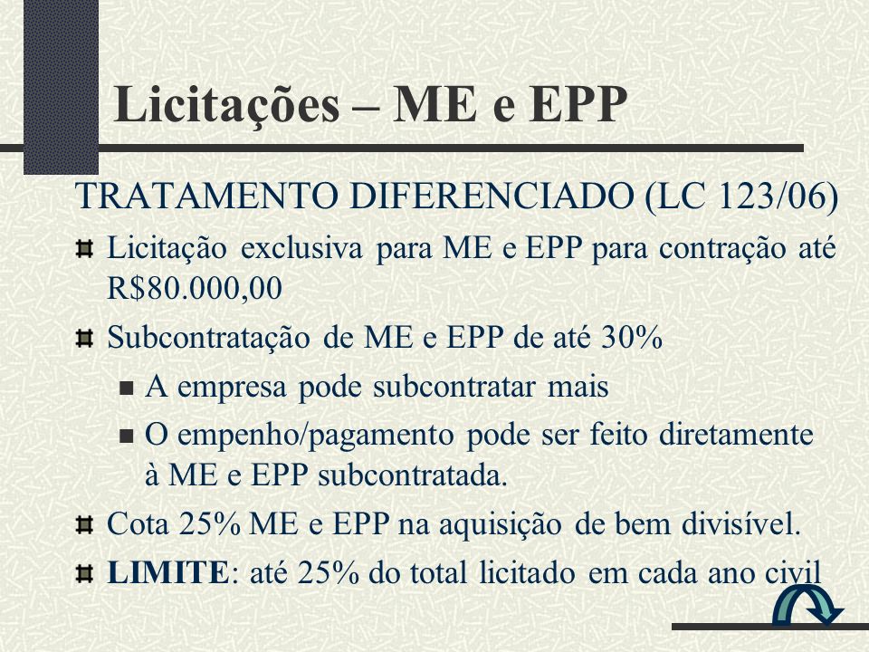 Licitações – ME e EPP TRATAMENTO DIFERENCIADO (LC 123/06)