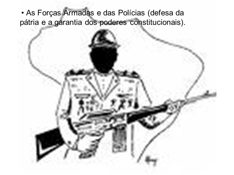 As Forças Armadas e das Polícias (defesa da pátria e a garantia dos poderes constitucionais).