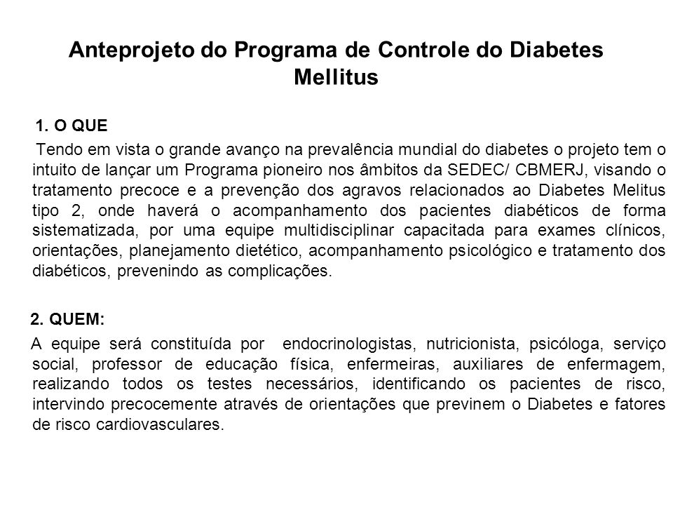 Anteprojeto do Programa de Controle do Diabetes Mellitus