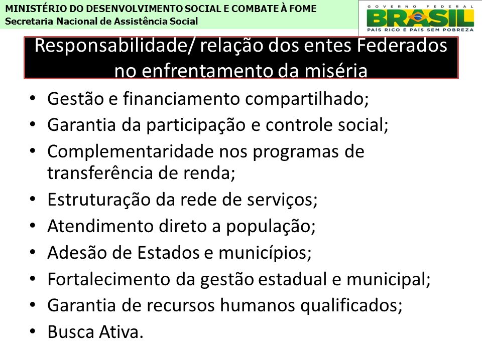 MINISTÉRIO DO DESENVOLVIMENTO SOCIAL E COMBATE À FOME