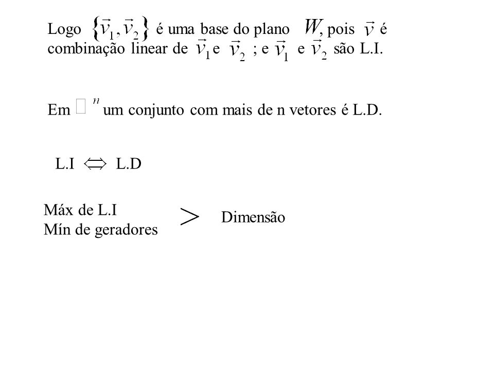 Logo é uma base do plano , pois é combinação linear de e ; e e são L.I.