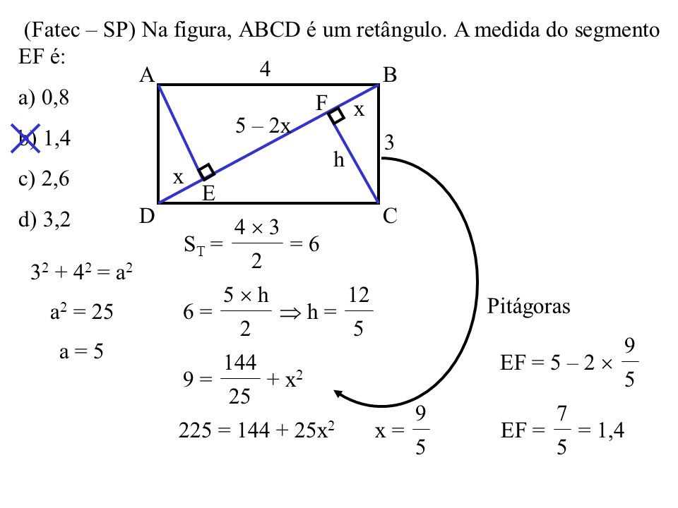 (Fatec – SP) Na figura, ABCD é um retângulo. A medida do segmento EF é: