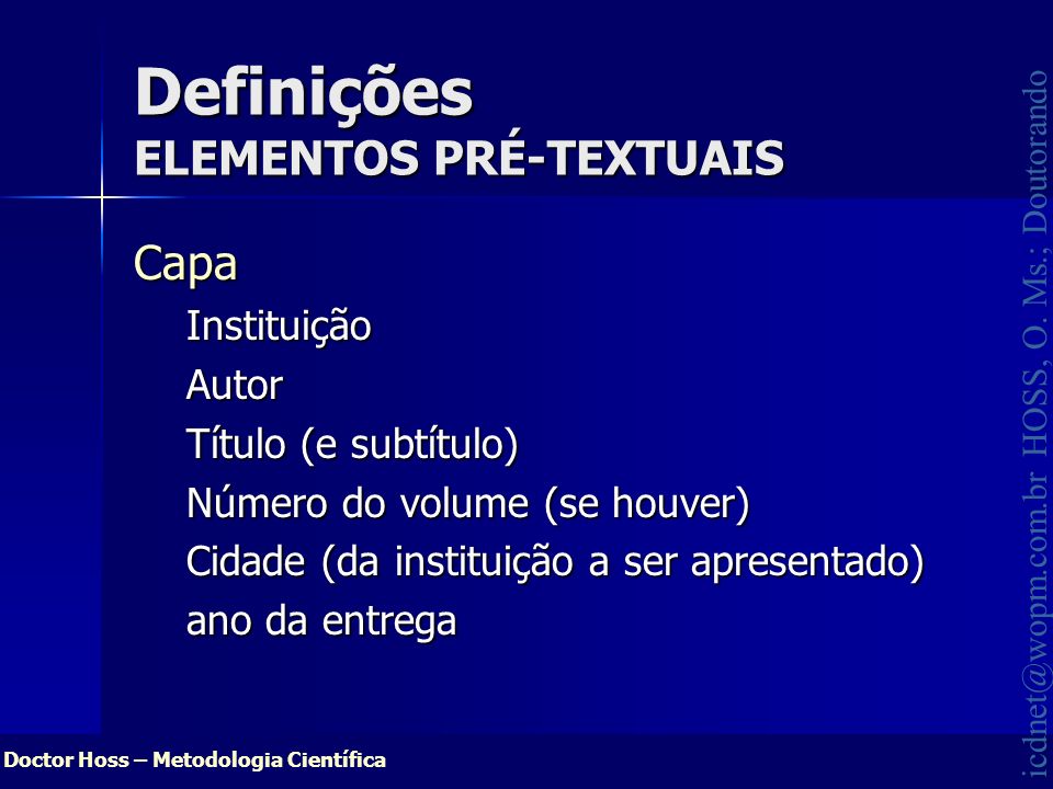 Definições ELEMENTOS PRÉ-TEXTUAIS