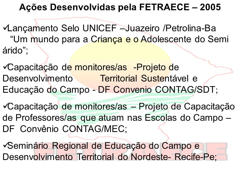 Ações Desenvolvidas pela FETRAECE – 2005