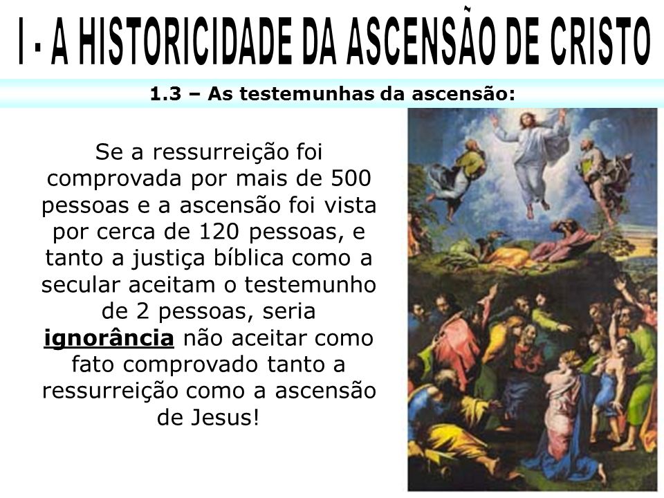 I - A HISTORICIDADE DA ASCENSÃO DE CRISTO
