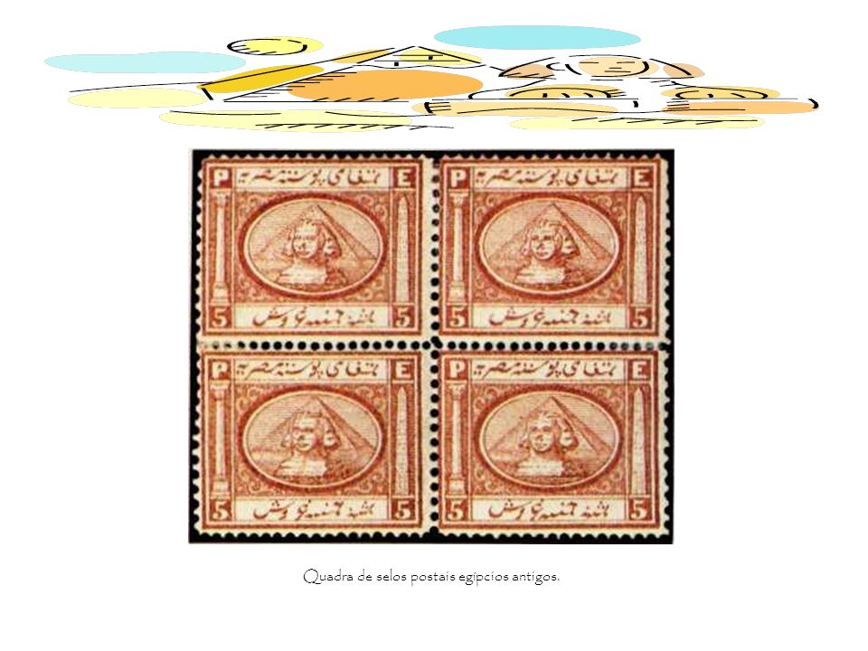 Quadra de selos postais egípcios antigos.