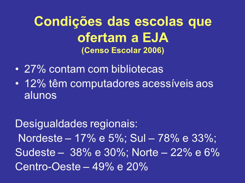 Condições das escolas que ofertam a EJA (Censo Escolar 2006)