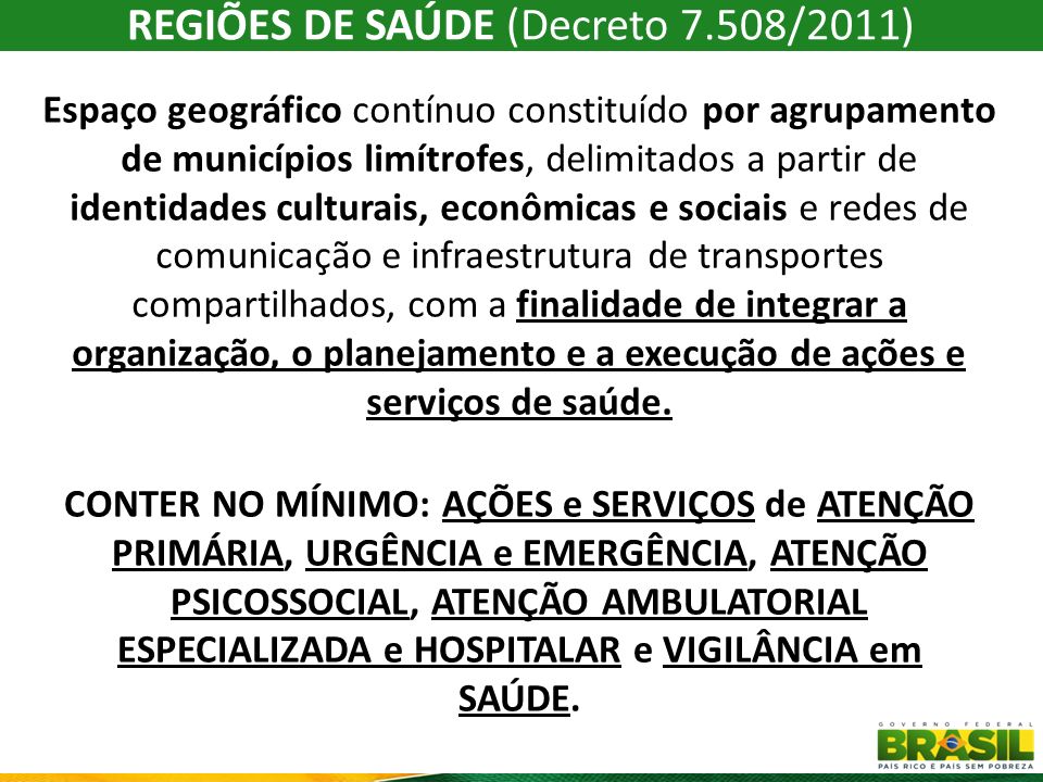 REGIÕES DE SAÚDE (Decreto 7.508/2011)