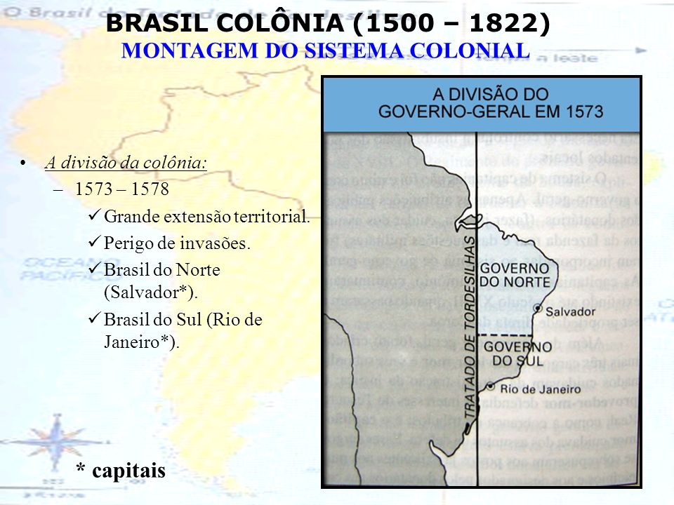 * capitais A divisão da colônia: 1573 – 1578