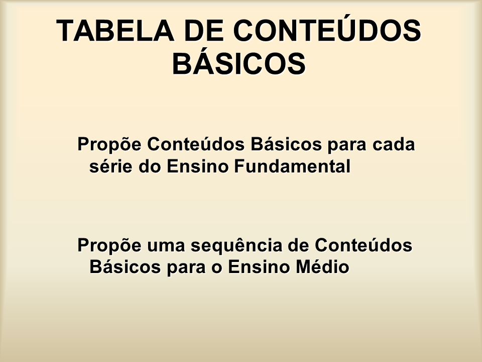 TABELA DE CONTEÚDOS BÁSICOS