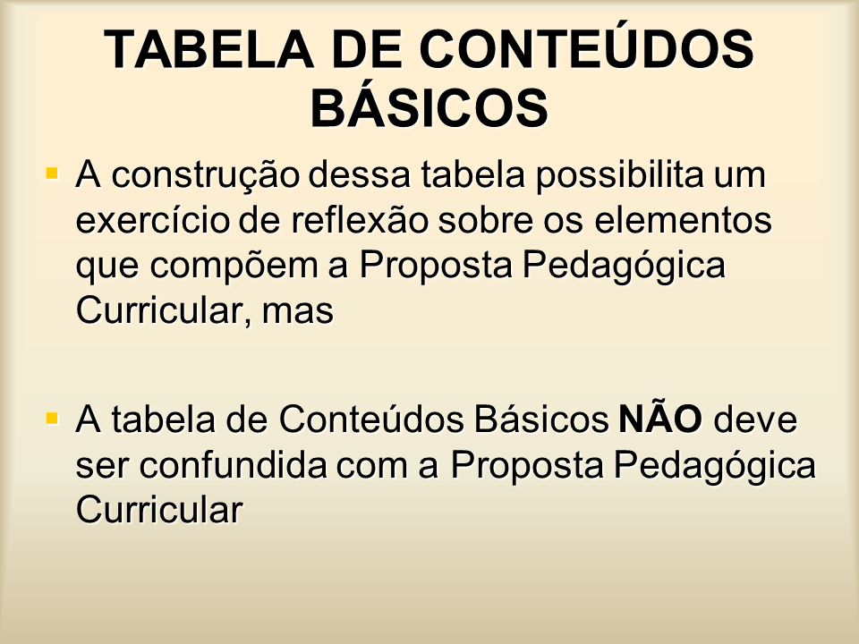 TABELA DE CONTEÚDOS BÁSICOS