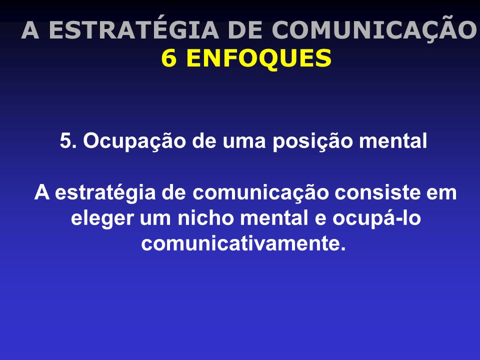 A ESTRATÉGIA DE COMUNICAÇÃO 5. Ocupação de uma posição mental