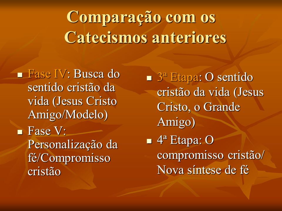 Comparação com os Catecismos anteriores
