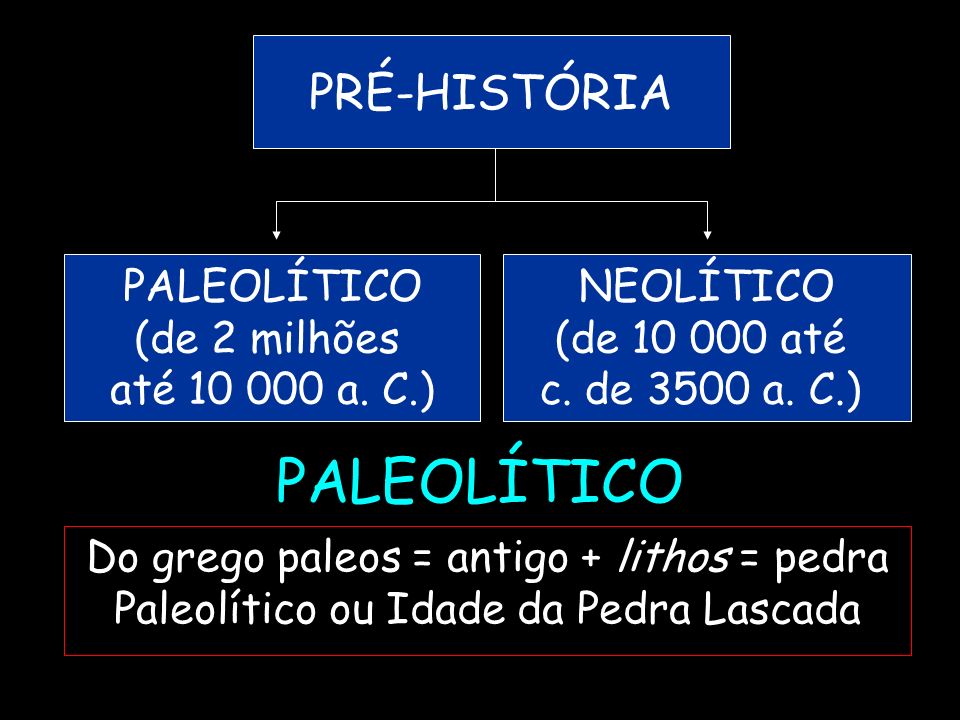 PALEOLÍTICO PRÉ-HISTÓRIA PALEOLÍTICO (de 2 milhões até a. C.)