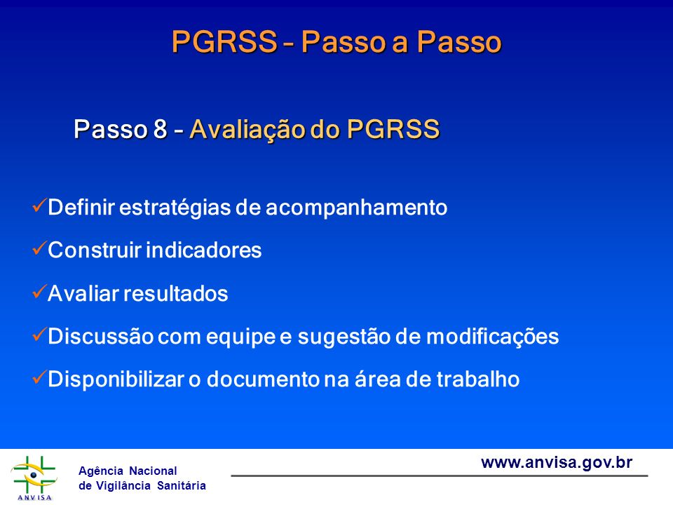 PGRSS – Passo a Passo Passo 8 – Avaliação do PGRSS