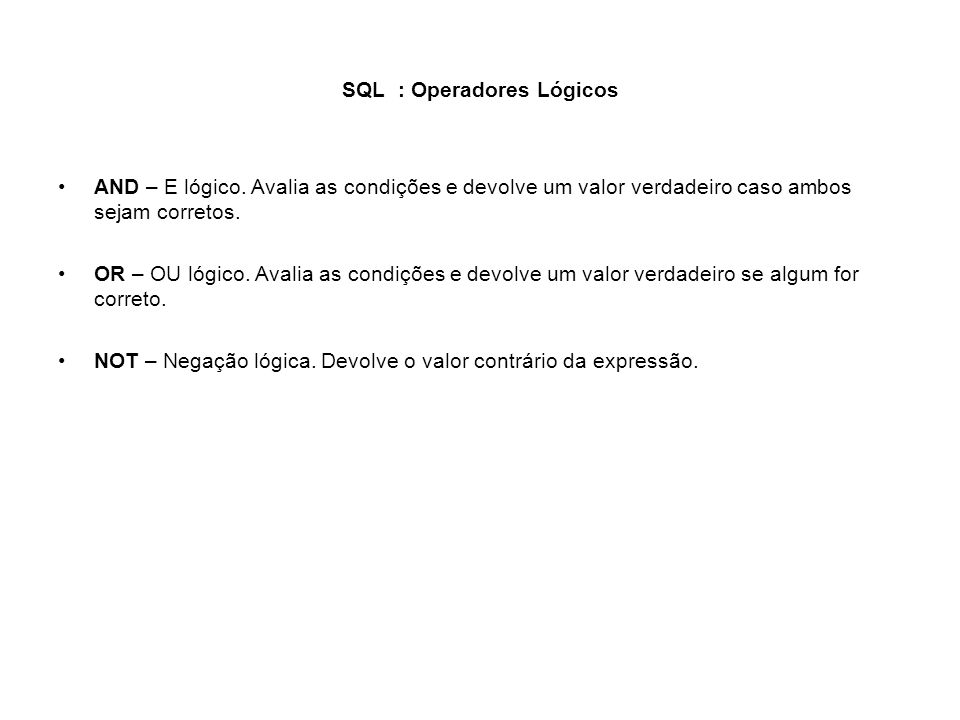 SQL : Operadores Lógicos