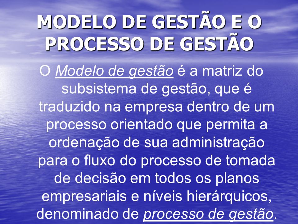 MODELO DE GESTÃO E O PROCESSO DE GESTÃO