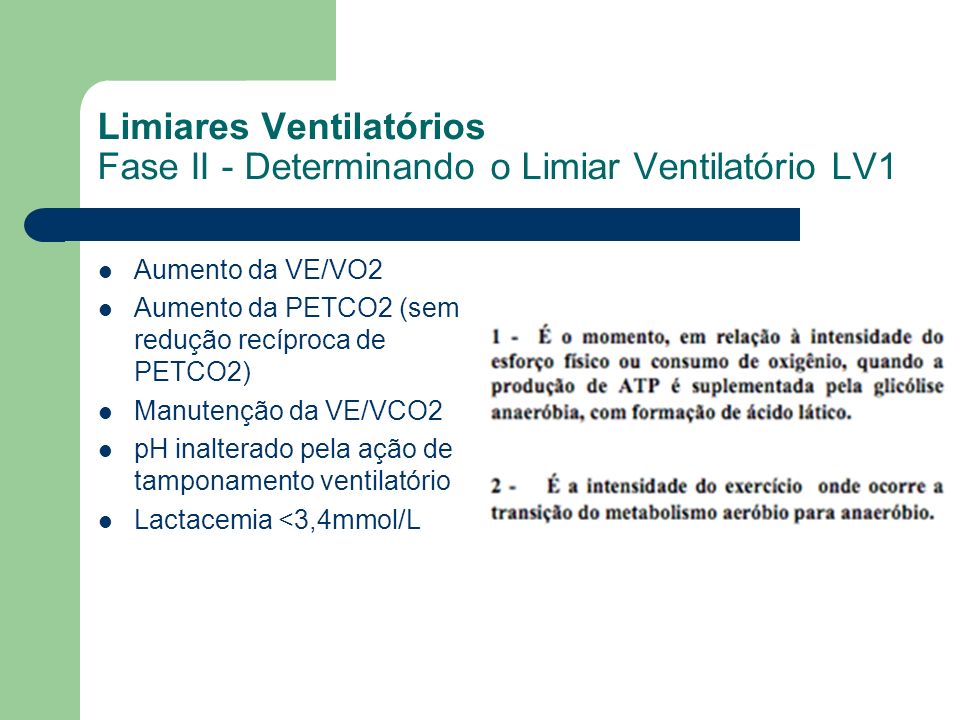 Limiares Ventilatórios Fase II - Determinando o Limiar Ventilatório LV1