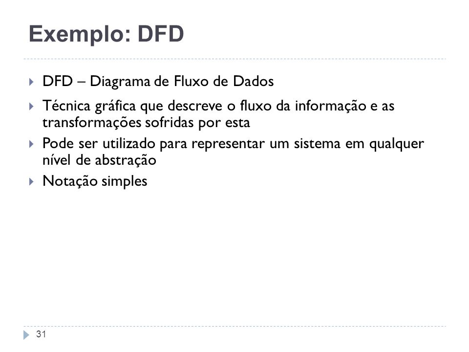 Exemplo: DFD DFD – Diagrama de Fluxo de Dados