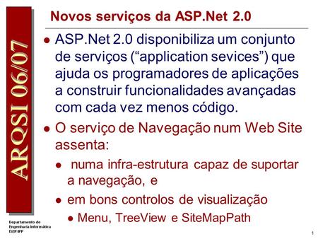 Novos serviços da ASP.Net 2.0