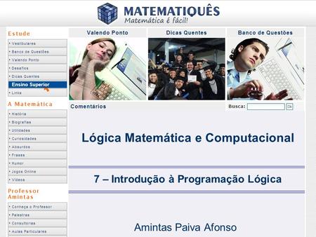 Lógica Matemática e Computacional 7 – Introdução à Programação Lógica