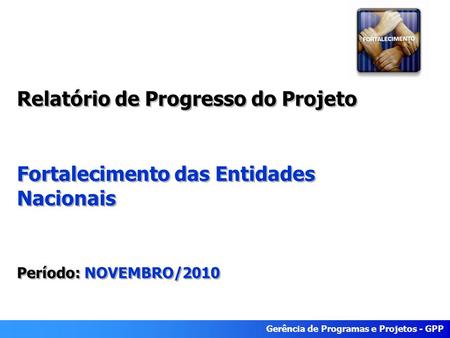 Gerência de Programas e Projetos - GPP Relatório de Progresso do Projeto Fortalecimento das Entidades Nacionais Período: NOVEMBRO/2010 Relatório de Progresso.
