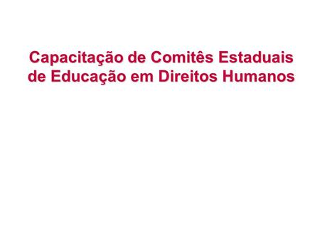 Capacitação de Comitês Estaduais de Educação em Direitos Humanos.