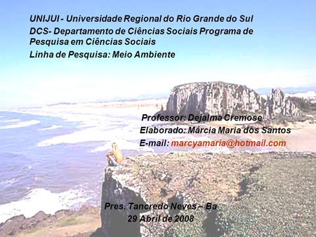 UNIJUI - Universidade Regional do Rio Grande do Sul DCS- Departamento de Ciências Sociais Programa de Pesquisa em Ciências Sociais Linha de Pesquisa: Meio.