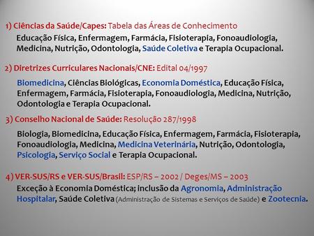 1) Ciências da Saúde/Capes: Tabela das Áreas de Conhecimento