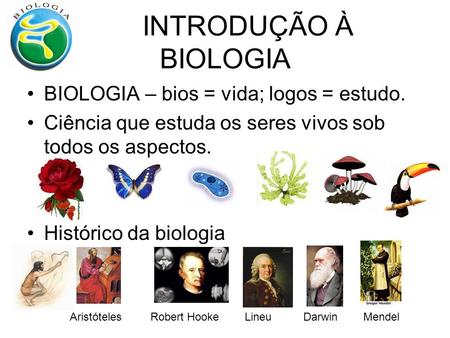 INTRODUÇÃO À BIOLOGIA BIOLOGIA – bios = vida; logos = estudo.