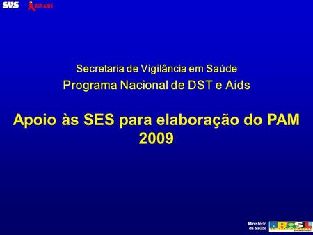 Ministério da Saúde Secretaria de Vigilância em Saúde Programa Nacional de DST e Aids Apoio às SES para elaboração do PAM 2009.