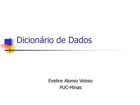 Dicionário de Dados Eveline Alonso Veloso PUC-Minas.