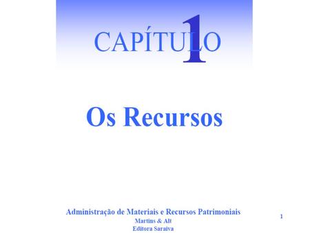 Administração de Materiais e Recursos Patrimoniais Martins & Alt Editora Saraiva 1 Os RecursosCAPÍTULO.