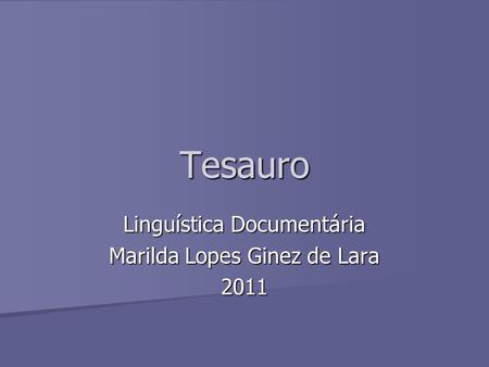 Linguística Documentária Marilda Lopes Ginez de Lara 2011