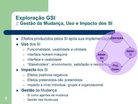 Exploração GSI :: Gestão da Mudança, Uso e Impacto dos SI
