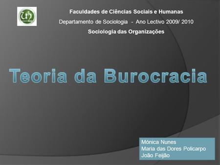Faculdades de Ciências Sociais e Humanas Sociologia das Organizações