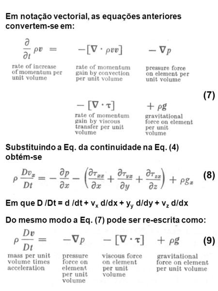 (7) (8) (9) Em notação vectorial, as equações anteriores