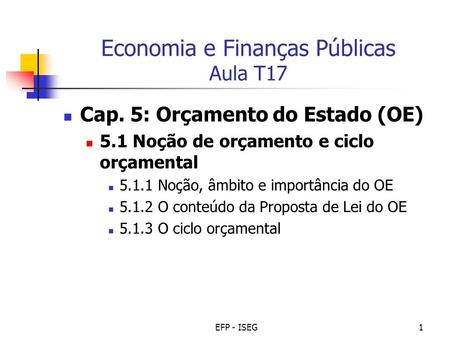 Economia e Finanças Públicas Aula T17