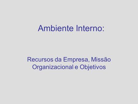 Recursos da Empresa, Missão Organizacional e Objetivos