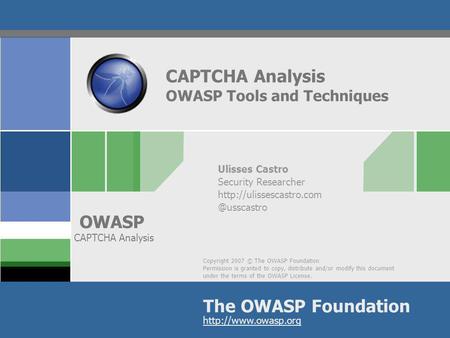 CAPTCHA Analysis OWASP Tools and Techniques