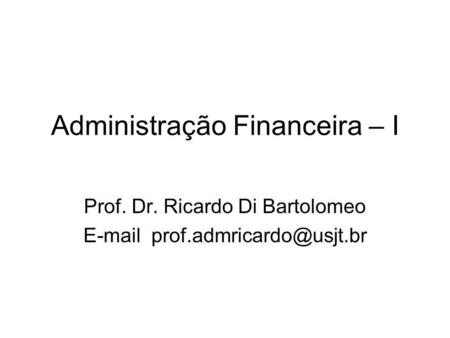 Administração Financeira – I