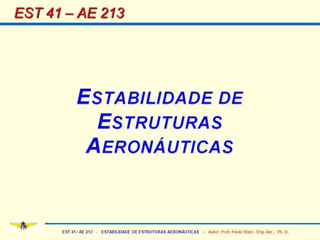 EST 41 / AE 213 - ESTABILIDADE DE ESTRUTURAS AERONÁUTICAS – Autor: Prof. Paulo Rizzi - Eng. Aer., Ph. D. EST 41 – AE 213.