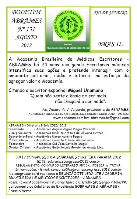 BOLETIM ABRAMES Nº 131 BRAS IL AGOSTO 2012 RIO DE JANEIRO