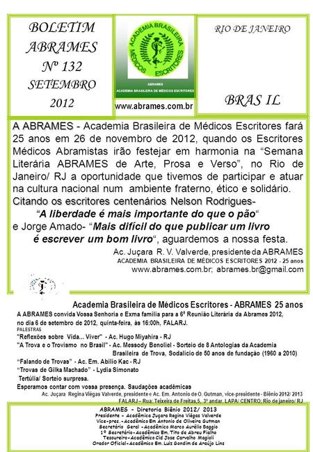 BOLETIM ABRAMES Nº 132 BRAS IL SETEMBRO 2012 RIO DE JANEIRO