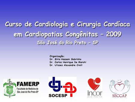 Curso de Cardiologia e Cirurgia Cardíaca em Cardiopatias Congênitas – 2009 São José do Rio Preto - SP Organização: Dr. Sírio Hassem Sobrinho Dr. Carlos.