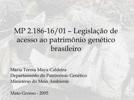 MP /01 – Legislação de acesso ao patrimônio genético brasileiro
