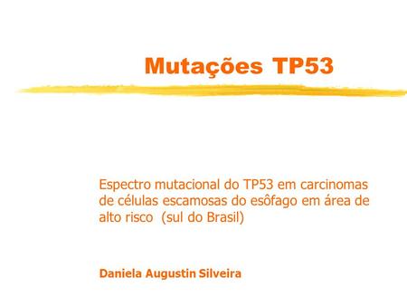 Mutações TP53 Espectro mutacional do TP53 em carcinomas de células escamosas do esôfago em área de alto risco (sul do Brasil) Daniela Augustin Silveira.