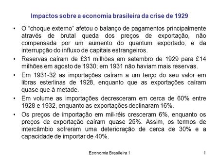 Impactos sobre a economia brasileira da crise de 1929
