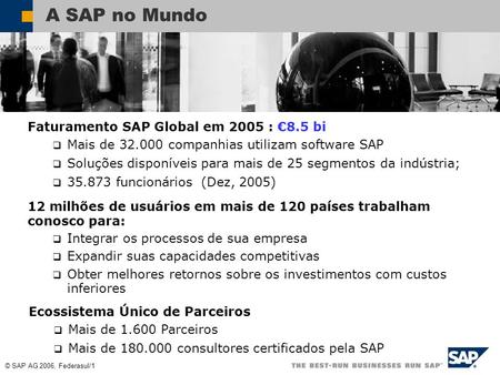 A SAP no Mundo Faturamento SAP Global em 2005 : €8.5 bi