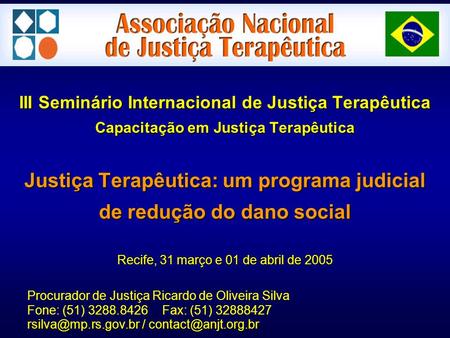 III Seminário Internacional de Justiça Terapêutica Capacitação em Justiça Terapêutica Justiça Terapêutica: um programa judicial de redução do dano social.